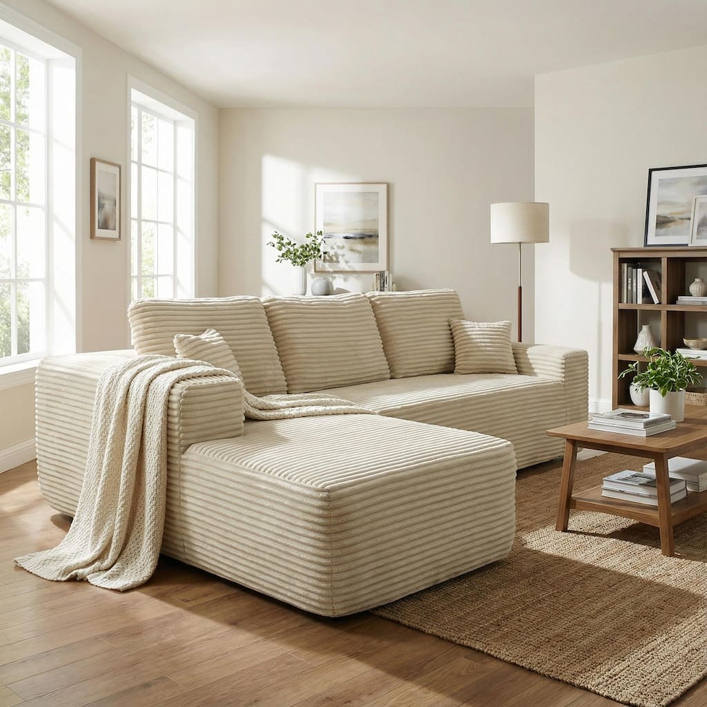 Homy Casa 105" Cloud Sectional Sofa with Chaise, Deep-Seat Modular Couch, No Assembly, Plush Corduroy