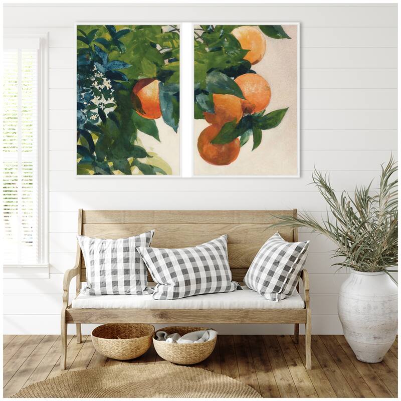 Kate and Laurel Oranges on a Branch 2 Piece Framed Canvas Wall Art Set by Nostalgia Prints