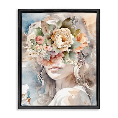 Stupell Floral Portrait of Girl Framed Floater Canvas Wall Art Design by Kim Allen