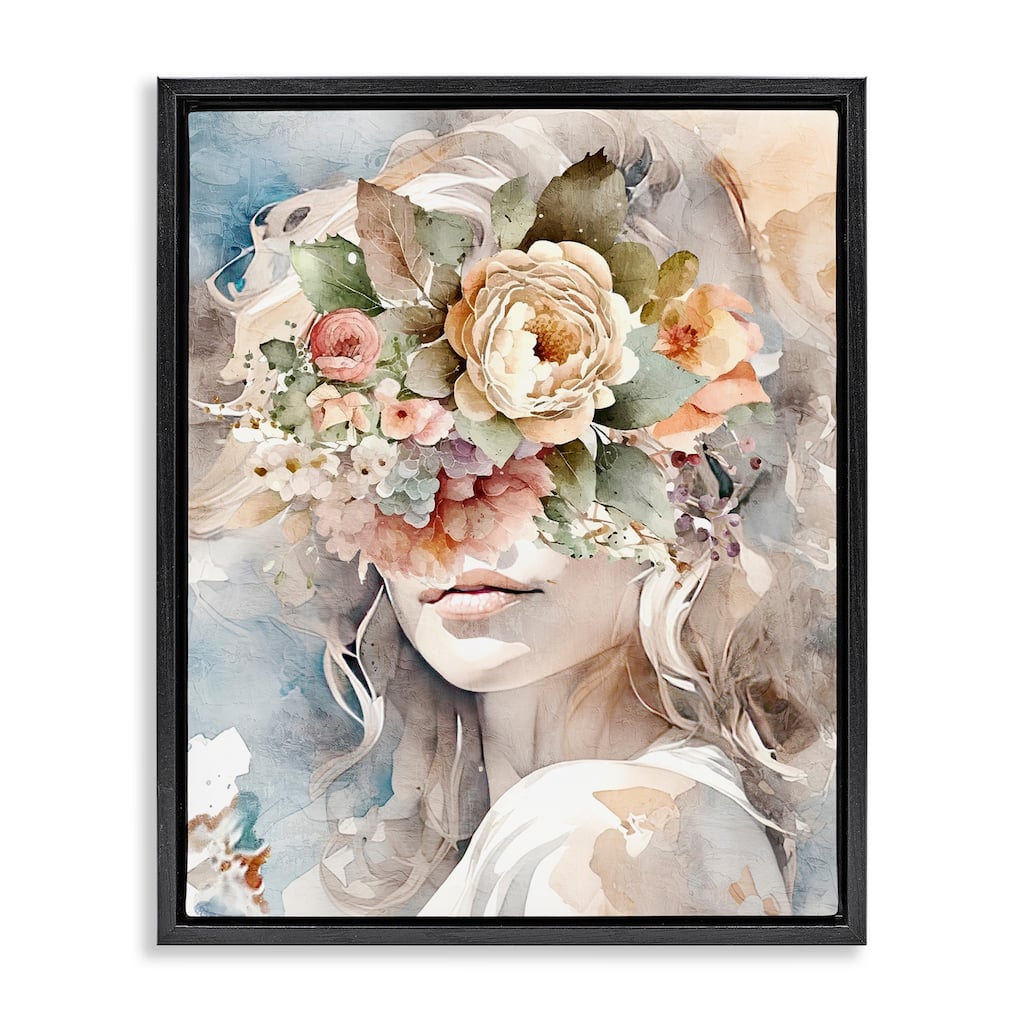 Stupell Floral Portrait of Girl Framed Floater Canvas Wall Art Design by Kim Allen