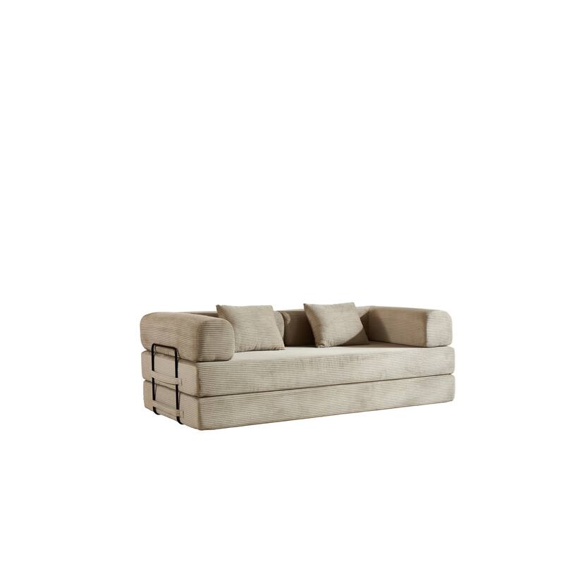 Convertible Sleeper Sofa Bed with Pillow, Corduroy Folding Mattress Couch with Fixed-Shape Frame, Floor Lounge Loveseat Sofa