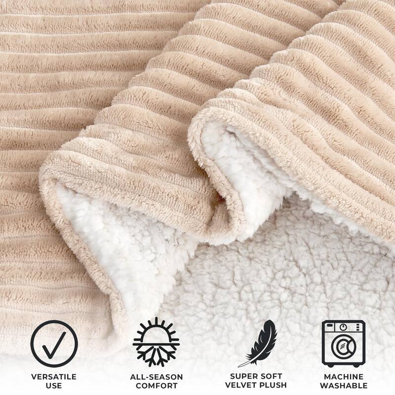 Luxurious Ribbed Texture Reversible Sherpa Blanket