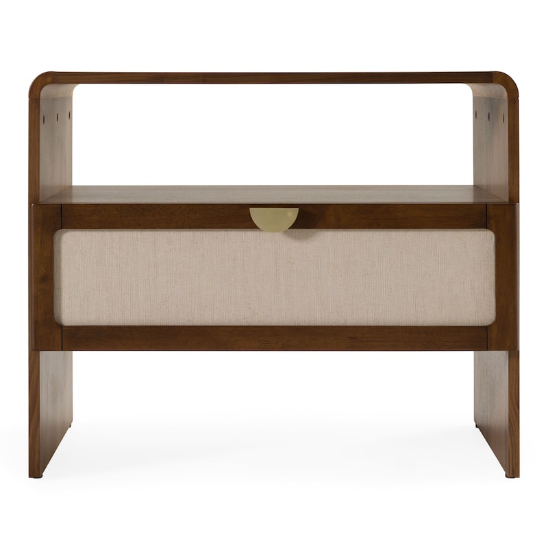 Modrest Emilio Modern Natural Burlap & Walnut Nightstand