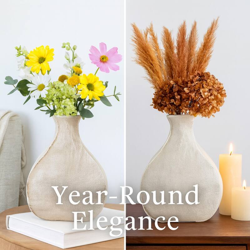 White Textured Polyresin Vase Decorative Table Accent Home Art