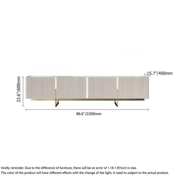 dimension image slide 1 of 2, JASIWAY Beige Stone Top TV Stand with 4 Doors 6 Shelves