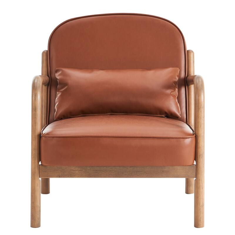 Mid-Century Modern Faux Leather & Solid Wood Accent Chair