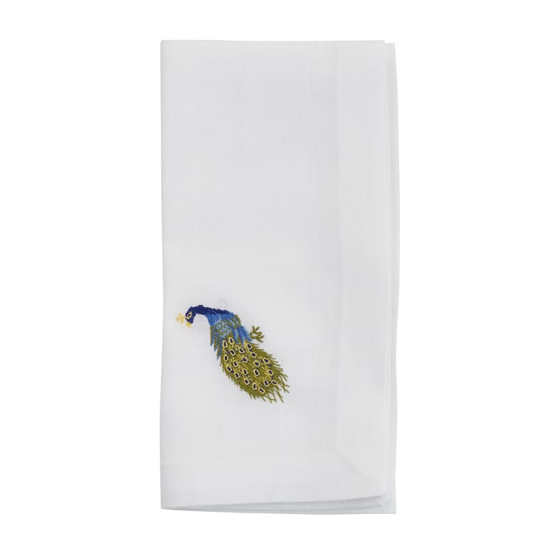 Embroidered Table Napkins With Peacock Design (Set of 4) - 20"x20"
