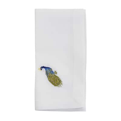 Embroidered Table Napkins With Peacock Design (Set of 4) - 20"x20"