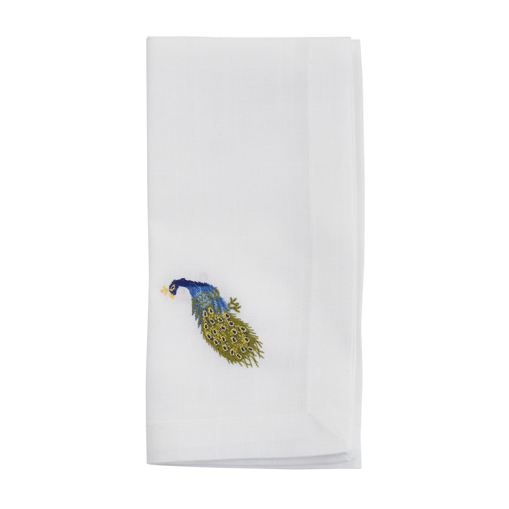 Embroidered Table Napkins With Peacock Design (Set of 4) - 20"x20"