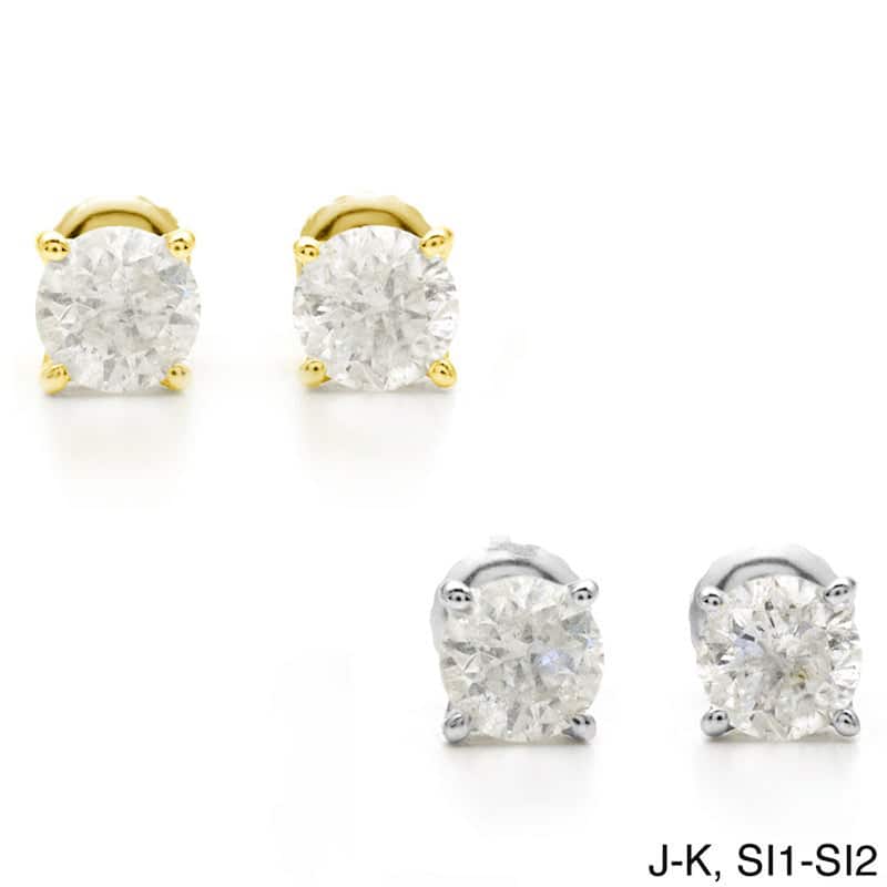 Auriya 18k Gold 1 1/2ctw Round Diamond Stud Earrings Clarity-enhanced (E-F, G-H, H-I or J-K, VS1-VS2, SI1-SI2, I1-I2 or I2-I3) - J-K, SI1-SI2 - White