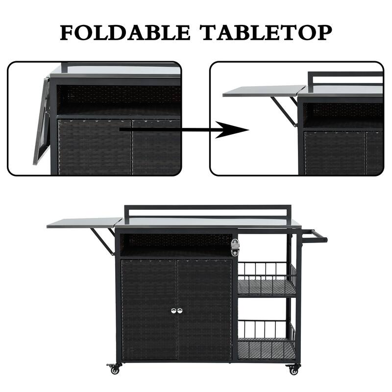 63.5" Outdoor Kitchen Island with Foldable Tabletop and Ample Storage