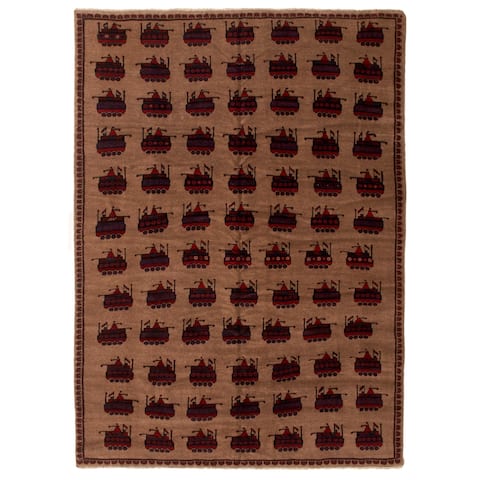 ECARPETGALLERY Hand-knotted Rare War Brown Wool Rug - 6'6 x 9'0