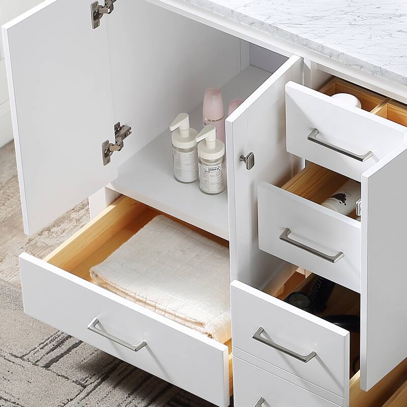 BATHLET 60 inch Quartz Countertop Double Sink Bathroom Vanity Set