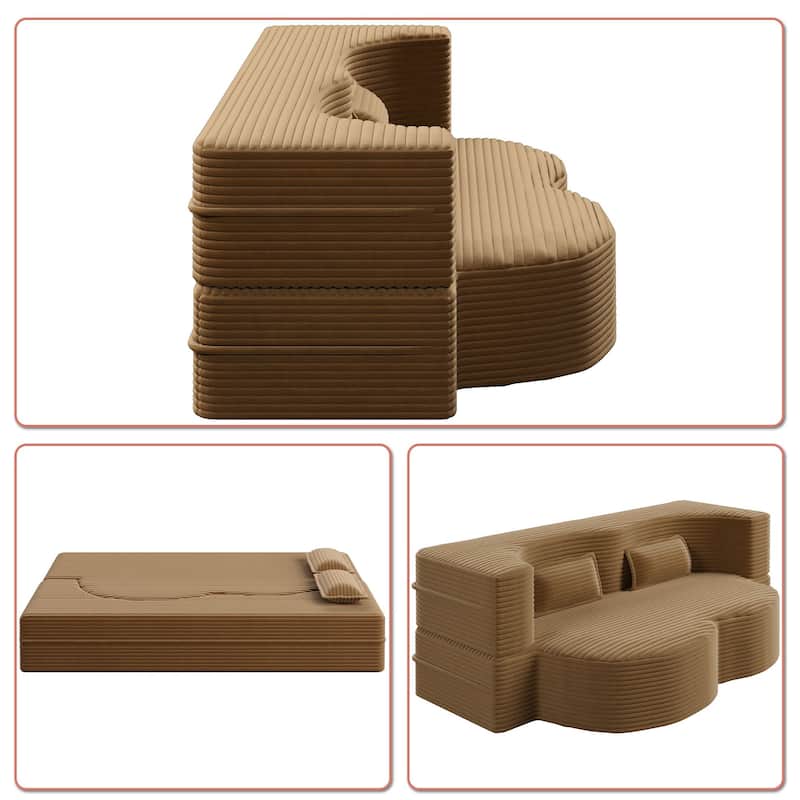 Modern Minimalist Compressed Upholstered Convertible Two-Seater Sofa Bed with 2 Pillows
