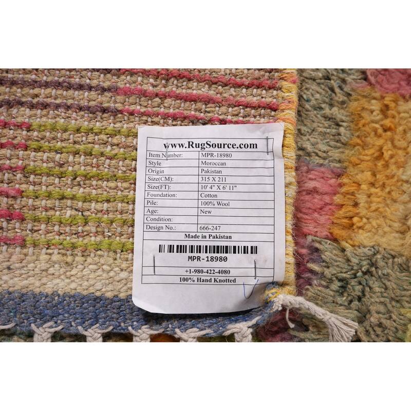 Checkered Moroccan Oriental Area Rug Hand-Knotted Wool Carpet - 6'11" x 10'4"