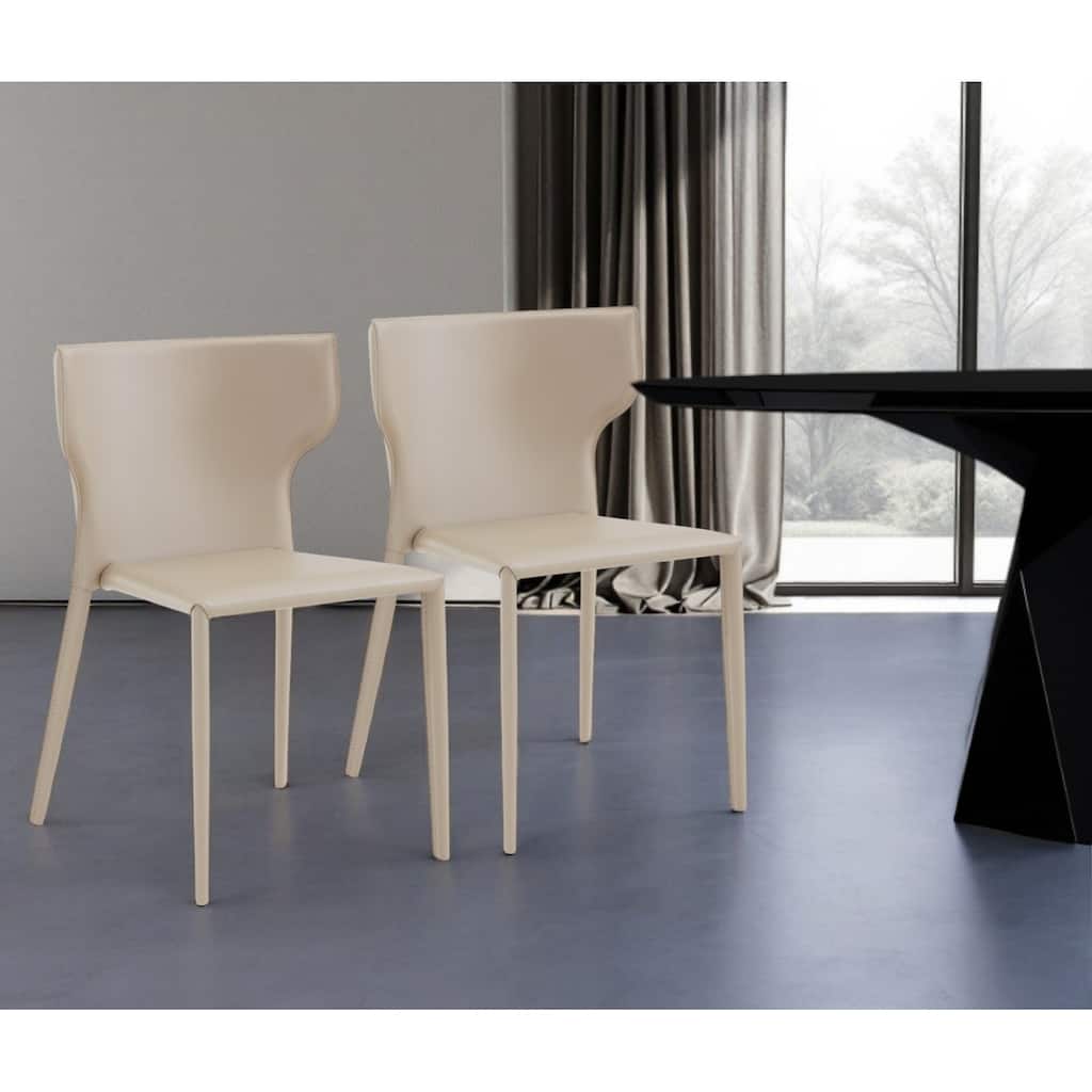 Set of Two All-Faux Faux Leather Beige Stacking Chairs