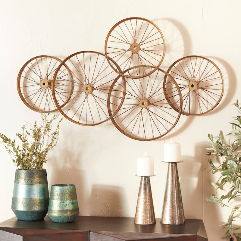 Copper Metal Eclectic Wheel Wall Decor - 40"L x 5"W x 23"H - Copper