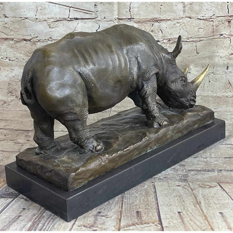 Bronze Metal Rhinoceros Rhino Statue Sculpture Figure Marble Base Barye Art 9 Inches X 14 Inches