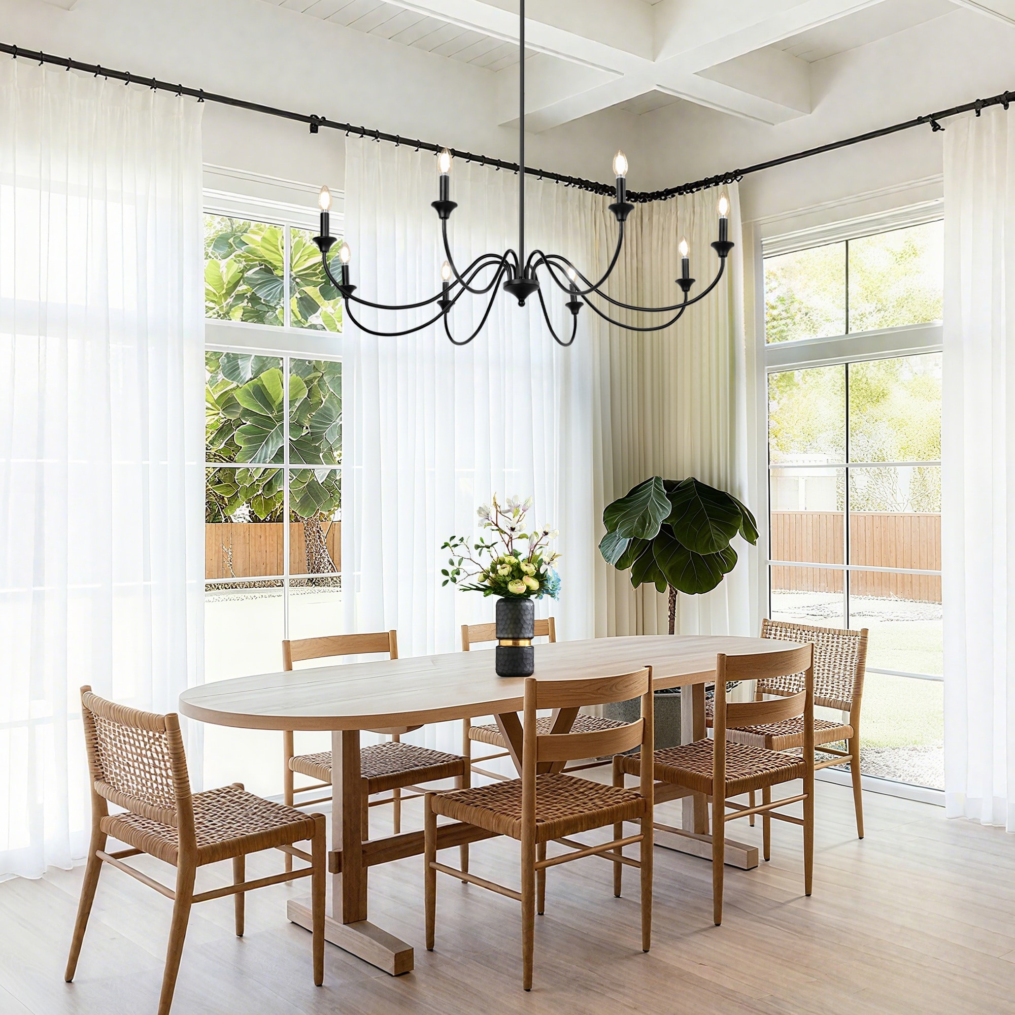 LALUZ Modern Black 8-Light Classic Candle Chandelier for Dining