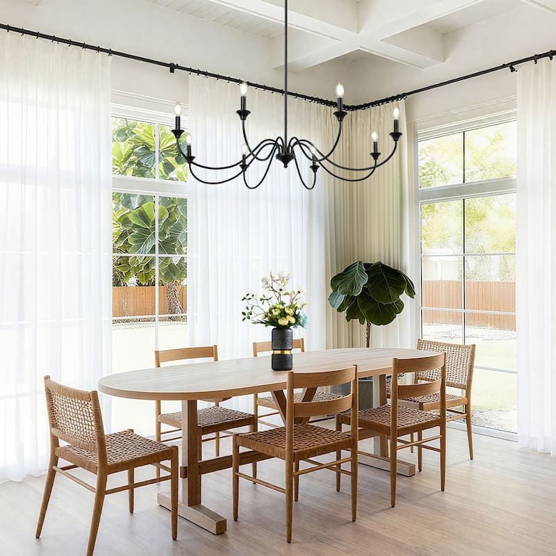 Modern Black 8-Light Chandelier Classic Candle Wheel Lights for Dining Living Room Entryway - D 47.2" x H 9.4"