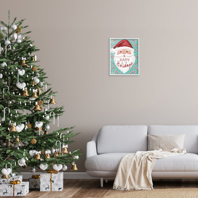 Stupell Jolly Santa & Candy Canes Framed Giclee Art Design By Elizabeth Tyndall
