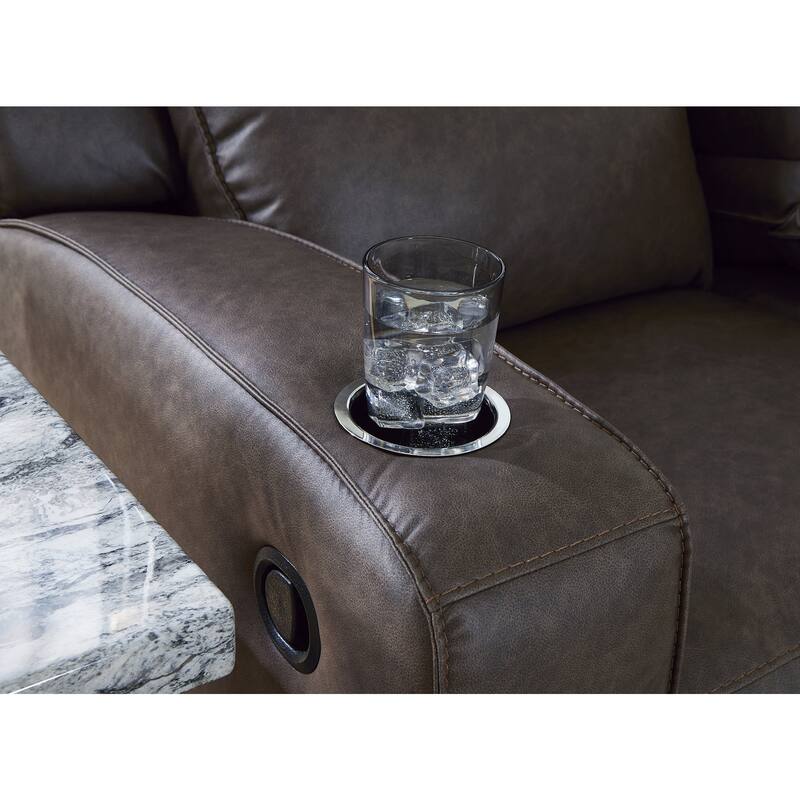 Signature Design by Ashley Lavenhorne Granite Reclining Sofa with Drop Down Table - 87"W x 42"D x 43"H