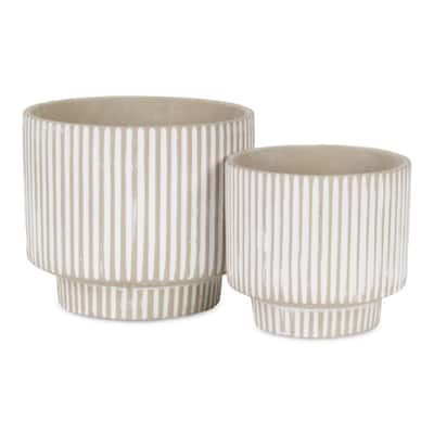 Triani Round Lined Pattern Band Pattern Ceramic Pot - Gray