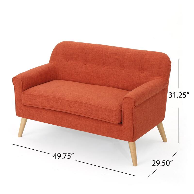 Orange Fabric Loveseat Minimalist Sofa Couch with Button Tufted, 2-Seater Sofa Couch with Rolled Armrests
