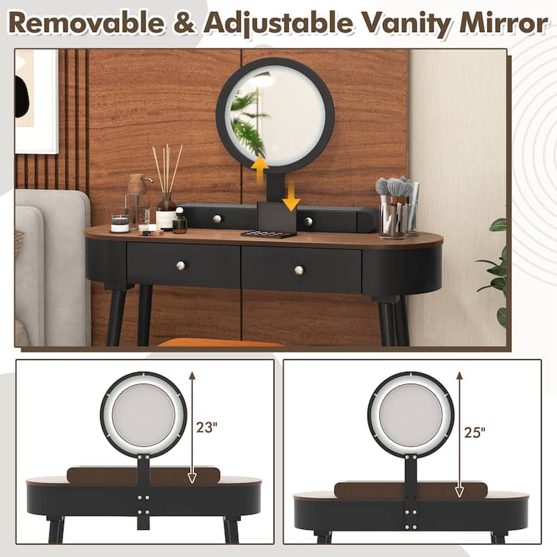 Costway Solid Wood Makeup Vanity Desk Set with LED Lighted Mirror