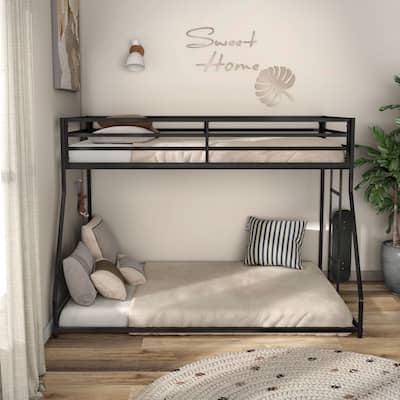 Furniture of America Jackson Modern Metal Twin over Full Low Profile Bunk Bed with Reversible Ladder