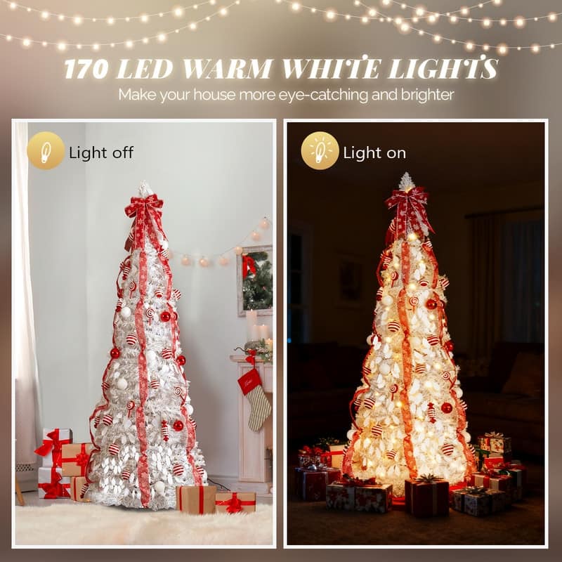 7 FT Fully Decorated Pre-lit Christmas Tree, Pop Up Artificial Xmas Tree for Home Office Store Holiday Deco