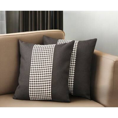 Set of Two 18" Black and White Houndstooth Fabric Throw Pillows