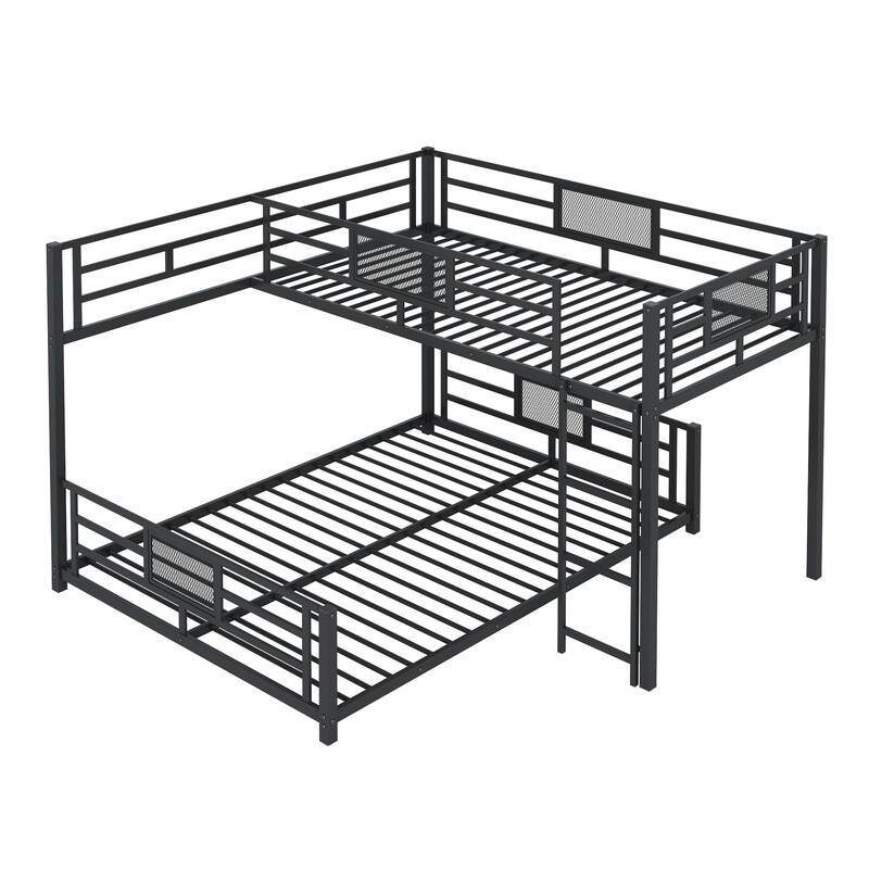 L-Shaped Twin Over Full Metal Bunk Bed in Black