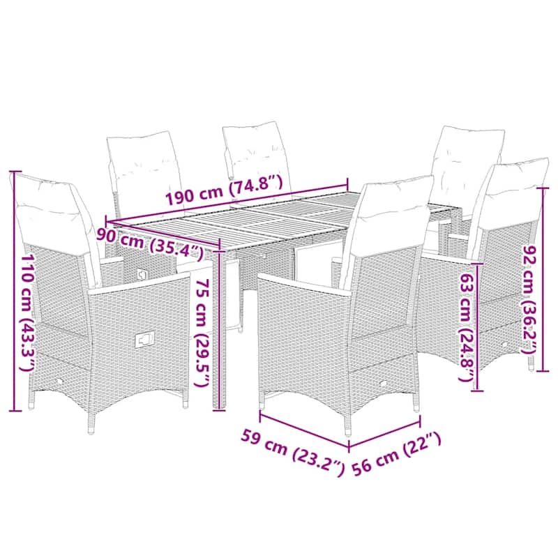 vidaXL Patio Bistro Set with Cushions Outdoor Garden Furniture Poly Rattan - 31.5 x 74.8 x 29.5