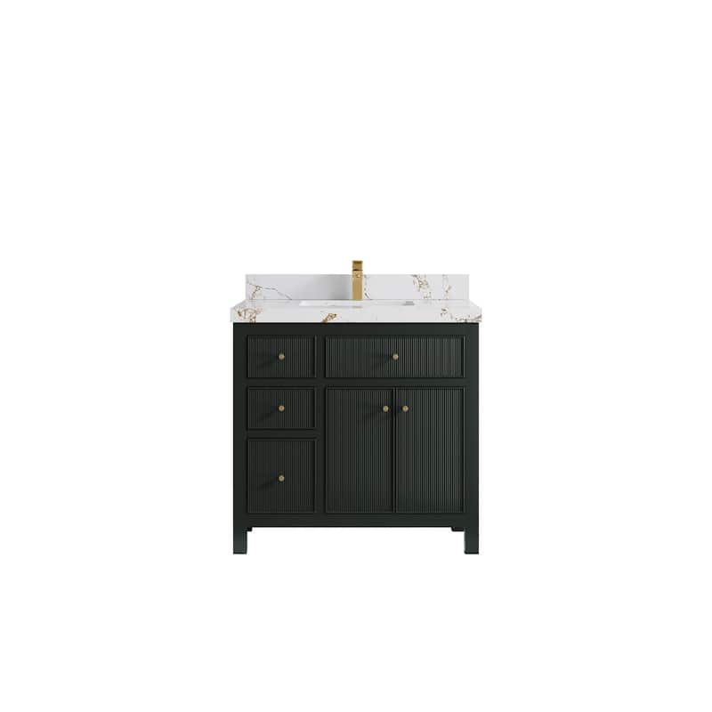Willow Collections 36 in W x 22 in D Sonoma Center Sink Free Standing Reeded Bathroom Vanity with Countertop