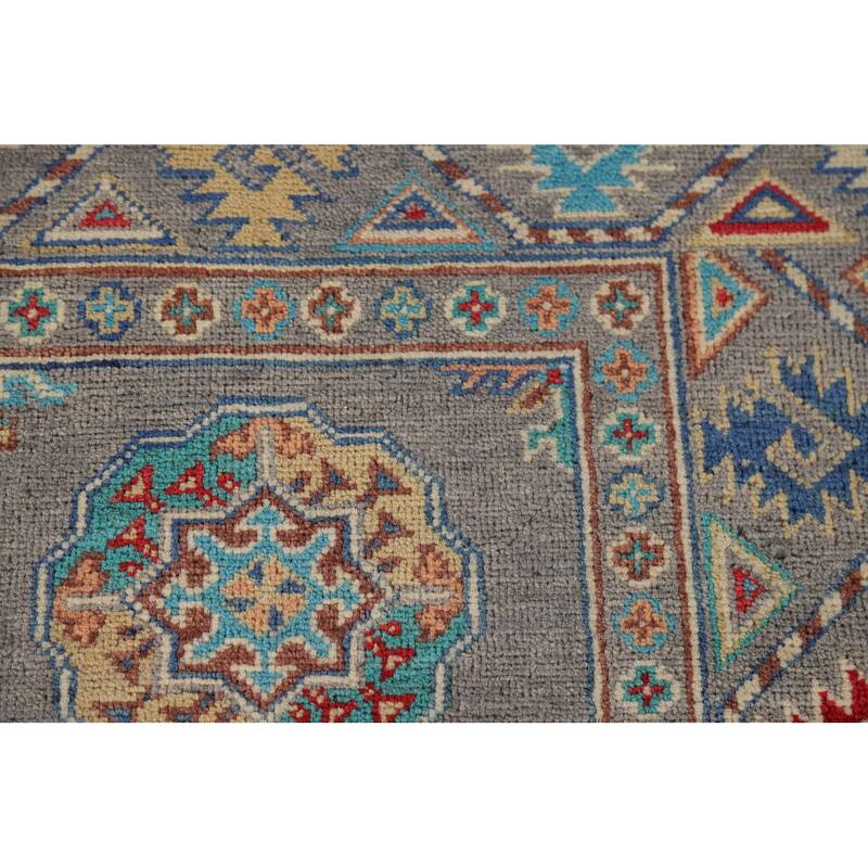 All-Over Gray Kazak Oriental Foyer Rug Hand-Knotted Wool Carpet - 2'8" x 4'1"