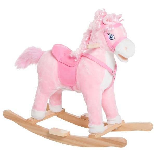 slide 2 of 5, Plush Pink Pony Ride-On Rocking Horse with Sounds, Galloping and Neighing for Kids Over 3 Years Pink