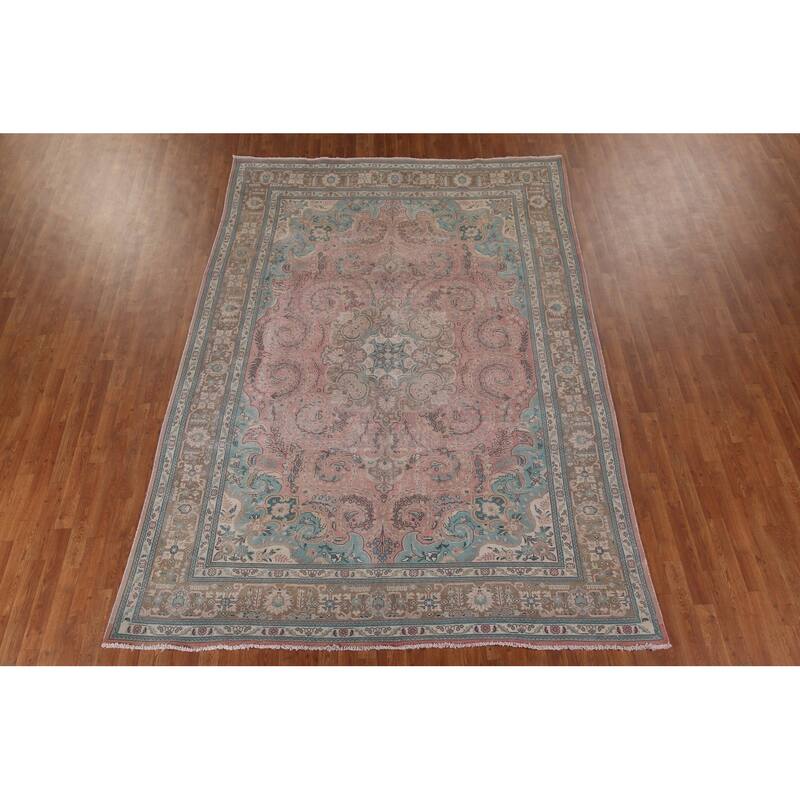 Distressed Tabriz Persian Vintage Area Rug Handmade Wool Carpet - 7'9"x 10'10"