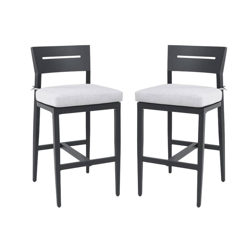 2-Piece Outdoor Aluminum Bar Chairs Stools with Sunbrella Cushions