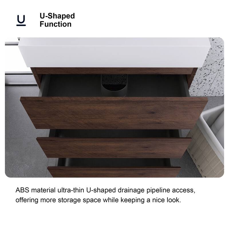 Freestanding Bathroom Vanity with White Solid Surface Top