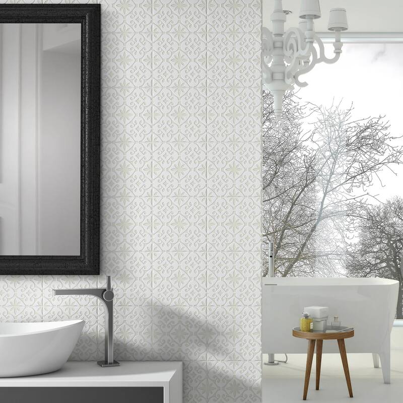 Merola Tile 7.75x7.75-inch Triple Valverde White Ceramic Wall Tile
