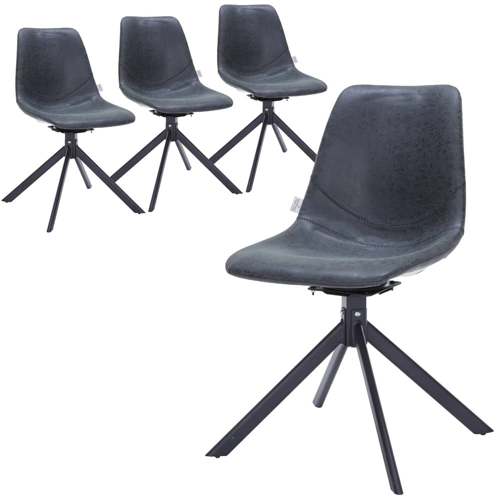 Markley (Set of 4) Mid-Century Modern Vegan Leather Swivel Dining Chairs with Matte Black Metal Legs for Kitchen or Office