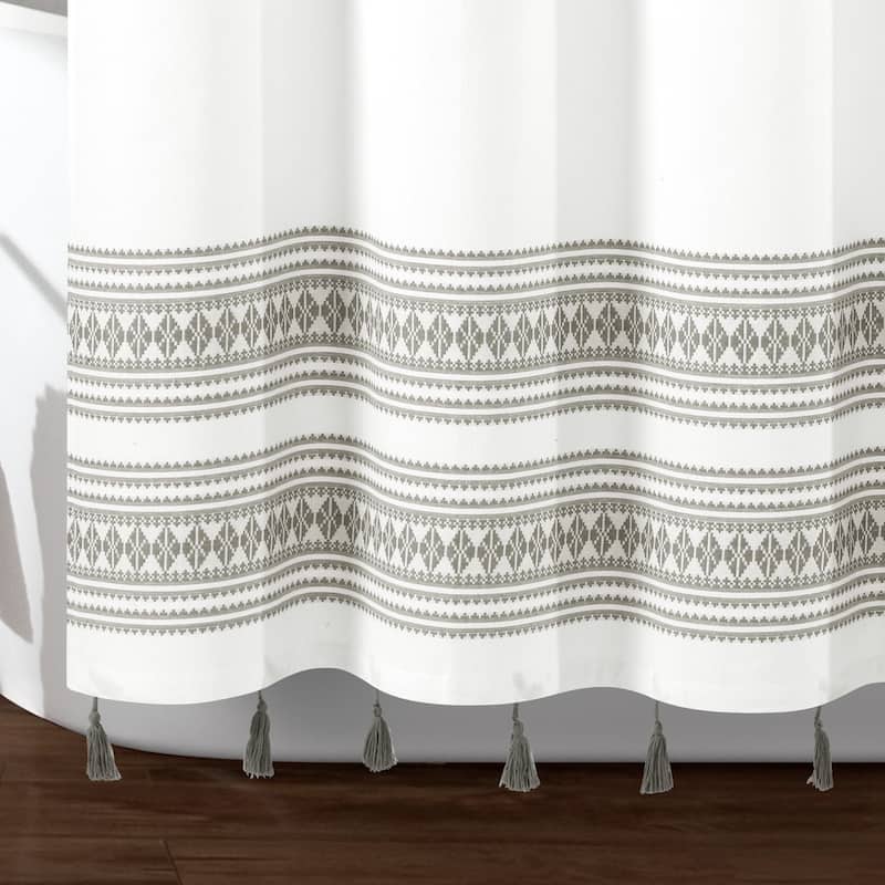 Lush Decor Breezy Chic Tassel Jacquard Eco-Friendly Recycled Cotton Shower Curtain Single