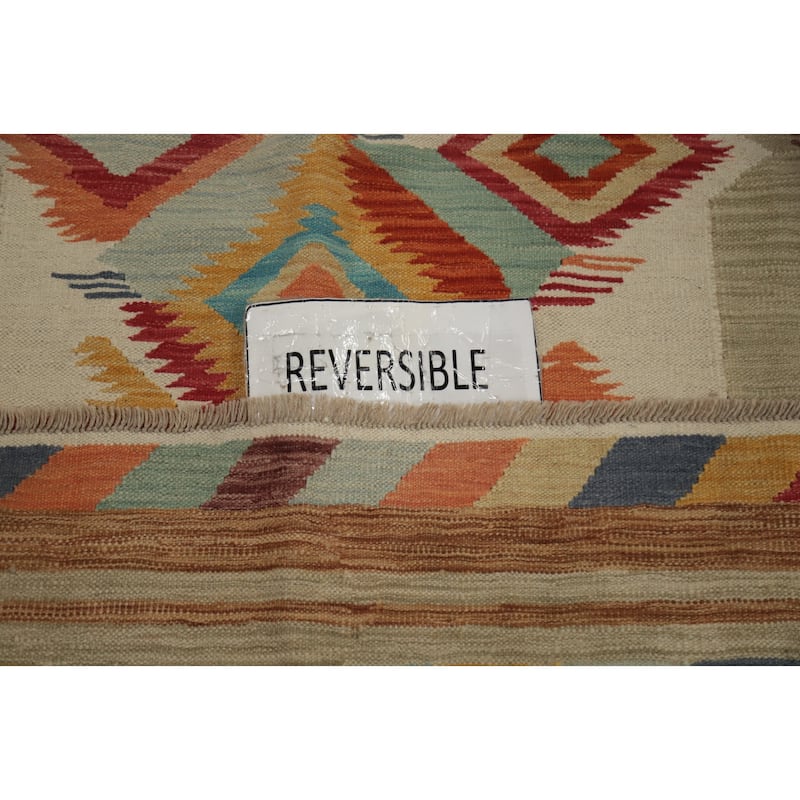 Hand Woven Oriental 100% Wool Carpet Southwestern Tribal Multi-Colored Kilim Area Rug - 6' 5'' X 4' 10''