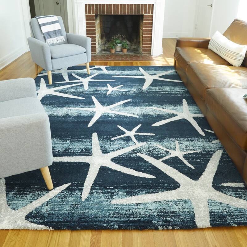 Martin Coastal Starfish Stripe Area Rug - 8'9" x 12' - Dark Blue
