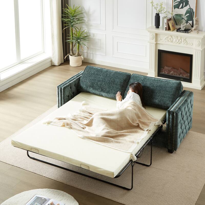Convertible Couch with Pull-Out Sleeper Sofa Bed, Sturdy Frame, and Memory Foam Mattress