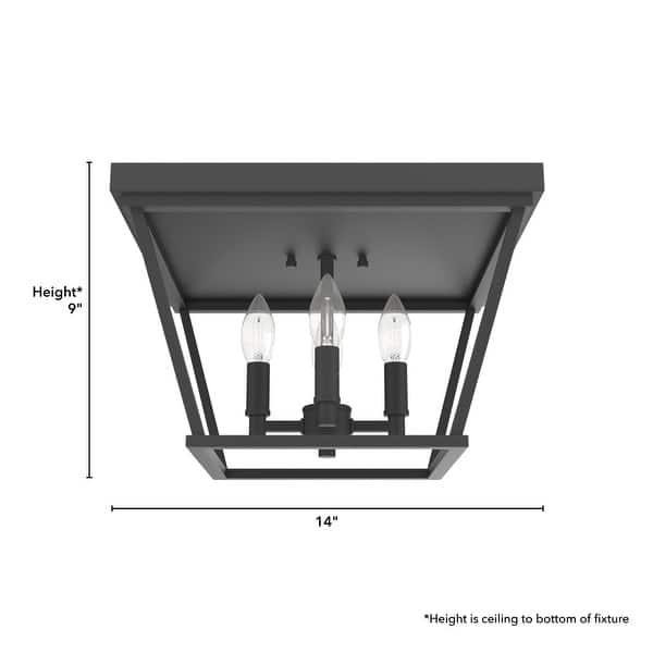 dimension image slide 2 of 3, Hunter Laurel Ridge 4-Light Flush Mount Ceiling Light - Entry, Hallyway, Bathroom - Modern Farmhouse, Industrial - Damp Rated!