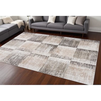 Distressed Abstract Stain Resistant Low Pile Durable Area Rug