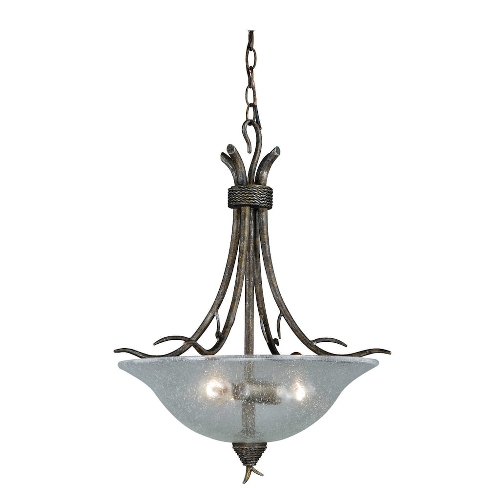 Pendant Light - 3-Light Bronze Finish, Seeded Glass - Kitchen Island Lighting, Dining Room Fixture - 25