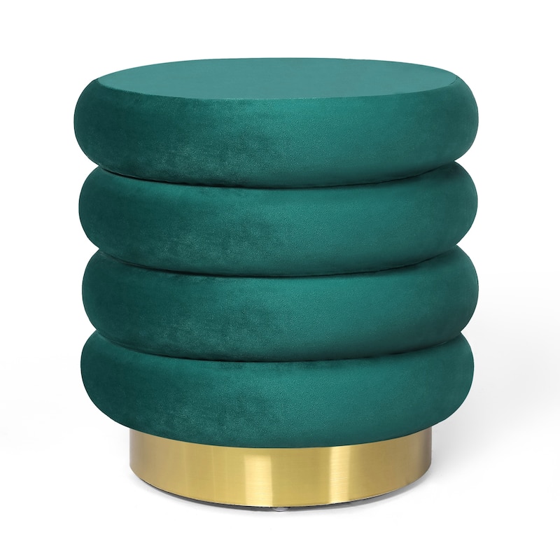 Adeco Round Storage Ottoman with Removable Lid, Vanity Velvet Footrest